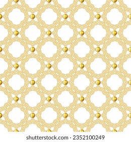 Lacy Greek luxury seamless pattern with gold 3d buttons. Colorful greek vector background. Beautiful ethnic style Deco ornaments. Repeat ornate backdrop. Ornamental design with greek key, meanders. 