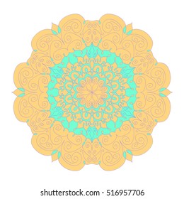 Lacy hand drawn hexagon pattern. Mandala ornament made of calligraphic swirls. Arabesque openwork ornament