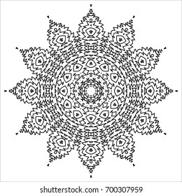 Lacy Hand Drawn Round Pattern. Adult Coloring Book Page. Mandala. Flourish Ornament for Anti stress Art Therapy and Mental Relaxation. Delicate Snowflake