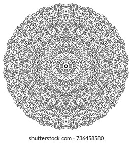 Lacy Hand Drawn Round Pattern. Adult Coloring Book Page. Mandala. Flourish Ornament for Anti stress Art Therapy and Mental Relaxation. Delicate Snowflake.