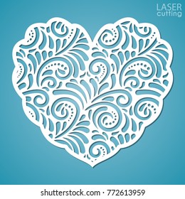 Lacy heart with carved openwork pattern. Template for interior design, wedding cards, invitations. Image suitable for laser cutting, plotter cutting or printing.