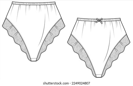 LACY HEMLINE NIGHTWEAR SHORTS FRONT AND BACK IN VECTOR FILE