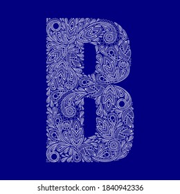 Lacy letter B assembled from a floral ornament.  For decoration of holiday cards, covers, prints, etc.