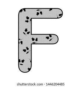 Lacy letter F. Alphabet with black floral ornament on white background. Template for cutting and printing. Vector illustration. 