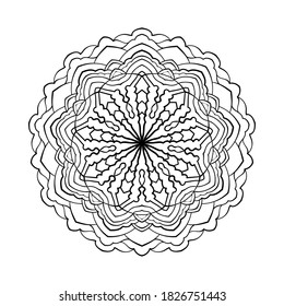 Lacy mandala round pattern. Symmetrical background in circle for meditation, relaxation, coloring book pages for adults.