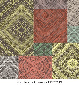 Lacy multi-colored patchwork background on a dark background. Seamless vector pattern