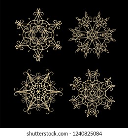 Lacy New year snowflakes set on a black background