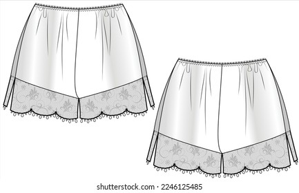 LACY NIGHTWEAR SHORTS FRONT AND BACK IN VECTOR FILE