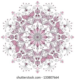 Lacy pastel round vintage pattern on white (vector)