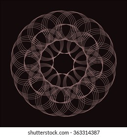 Lacy pattern of intersecting circles. Vector mathematical pattern. Geometric round pattern.