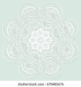 Lacy round pattern, white delicate vector mandala