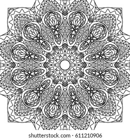 Lacy Seamless Pattern. Black Ornament of Lines on White Background. Geometric Intricate Texture in Arabic Style. Arabesque