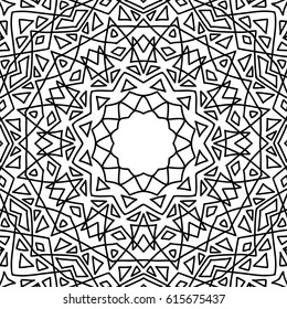 Lacy Seamless Pattern. Black Ornament of Lines on White Background. Geometric Intricate Texture in Arabic Style. Arabesque