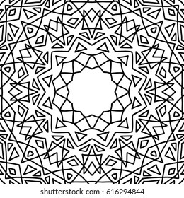 Lacy Seamless Pattern. Black Ornament of Lines on White Background. Geometric Intricate Texture in Arabic Style. Arabesque