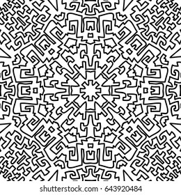 Lacy Seamless Pattern. Black Ornament of Lines on White Background. Geometric Intricate Texture in Arabic Style. Arabesque