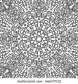 Lacy Seamless Pattern. Black Ornament of Lines on White Background. Geometric Intricate Texture in Arabic Style. Arabesque