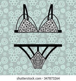 Lacy sexy bra and panties. Vector illustration.