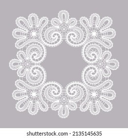 Lacy square frame. Vector illustration. Lace background