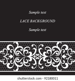 Lacy stripe on black background, horizontal seamless vector pattern. Raster version available in my portfolio