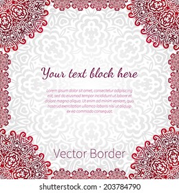 Plantilla de la tarjeta de boda vectorial de encaje. Romántica invitación de boda vintage. Comedor floral circular abstracto.  Es bueno para invitaciones de cumpleaños o para una ducha de bebé. diseño étnico