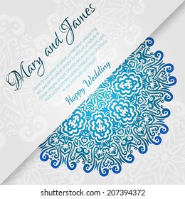 Lacy vector wedding card template. Romantic vintage wedding invitation. Abstract circle floral ornament. Good for birthday invitation or baby shower invitation. ethnic design