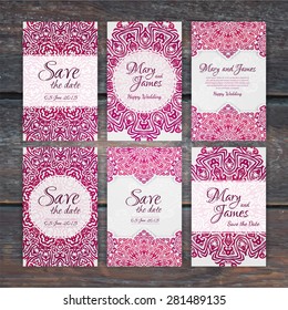 Lacy vector wedding card template. Romantic vintage wedding invitation. Abstract circle floral ornament. Good for birthday invitation or baby shower invitation. ethnic design