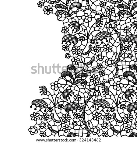 Lacy wedding invitation card. Seamless lace border. Vector illustration.