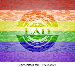 Lad emblem on mosaic background with the colors of the LGBT flag. 