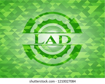 Lad green emblem with triangle mosaic background