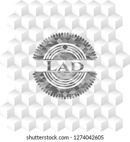 Lad grey emblem. Vintage with geometric cube white background