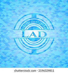 Lad light blue emblem with triangle mosaic background. 