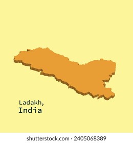 Ladakh, India Map Vector illustration. 3d map of Ladakh state of India.