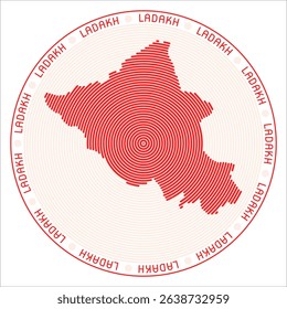 Ladakh round logo design. State shape built of rings. Ladakh text around the state. Vector Illustration.