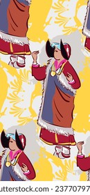Ladakh state India ethnic indian woman girl dance traditional seamless pattern isolated decorative