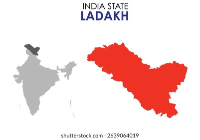 Ladakh state map of India. Ladakh map vector illustration. Ladakh vector map on white background.