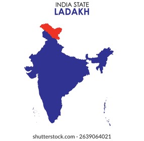 Ladakh state map of India. Ladakh map vector illustration. Ladakh vector map on white background.