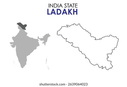 Ladakh state map of India. Ladakh map vector illustration. Ladakh vector map on white background.