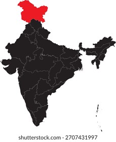Ladakh State on Map of India Vector Editable