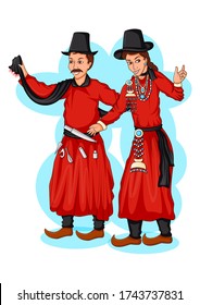 Ladakhi couple doing folk dance of Ladakh of India in vector