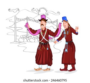 Ladakhi couple of India in vector