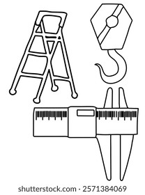 Laddefr, crane hook, vernierscale Construction Vector tools are digital resources for architects, engineers, and designers tools typically use vector graphics to create precise ,scalable illustrations