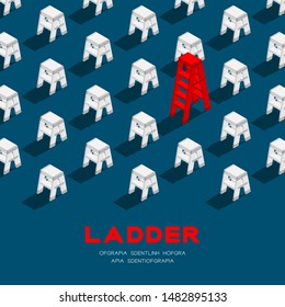 Ladder 3D isometric pattern, Construction tool concept poster and banner square design illustration isolated on blue background with copy space; vector eps 10