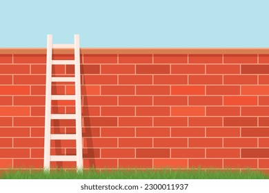 ladder against brick wall; concept of success, career, overcoming problem- vector illustration

