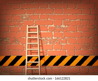 Ladder Against Brick Wall. Vector illustration