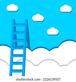 Ladder against the sky. Paper cut out. Clouds in the sky. Wallpaper