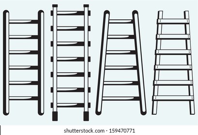 Ladder against the wall isolated on blue background