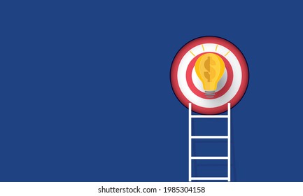 Ladder aiming high to goal target with light bulb, Concept inspiration business