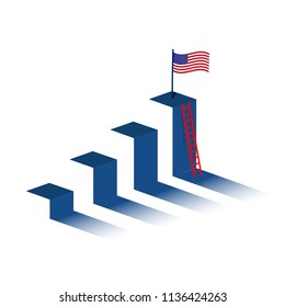 ladder with american flag on mountain peak. business graph concept. illustration design graphic over white background