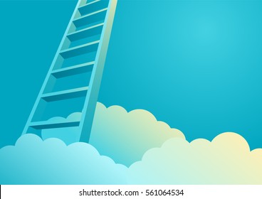 Ladder appearing from clouds, ladder to success concept