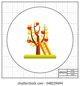 Ladder at apple tree icon